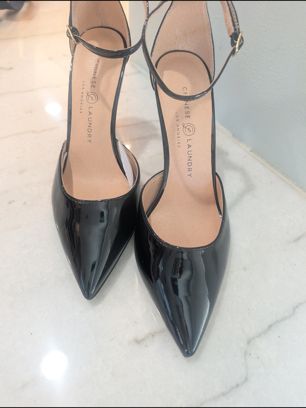 Chinese Laundry Black Patent Pointed-Toe Ankle-Strap Stiletto Heels Size 8.5 New - Picture 2 of 7